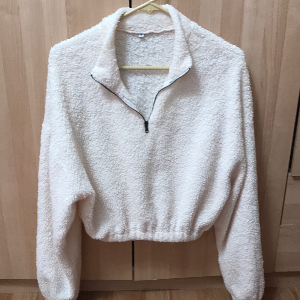 Crop Cream Sherpa Half Zip Up
